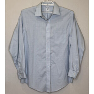 Brooks Brothers‎ Slim Fit Non Iron Mens Shirt Size 17-4/5 Blue Plaid Long Sleeve